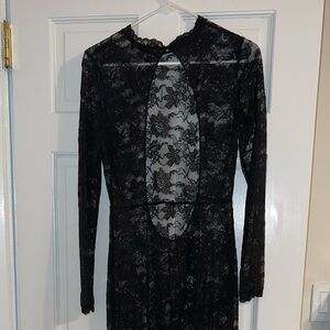 Victoria's Secret Black Lace One Piece Lingerie with Open Back